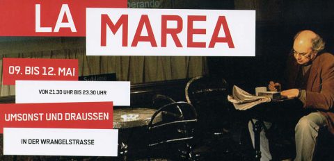 Theaterstück von Mariano Pensotti "La Marea" in der Wrangelstraße 2007 - Werbeflyer Vorderseite