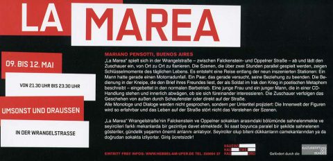 Theaterstück von Mariano Pensotti "La Marea" in der Wrangelstraße 2007 - Werbeflyer Rückseite